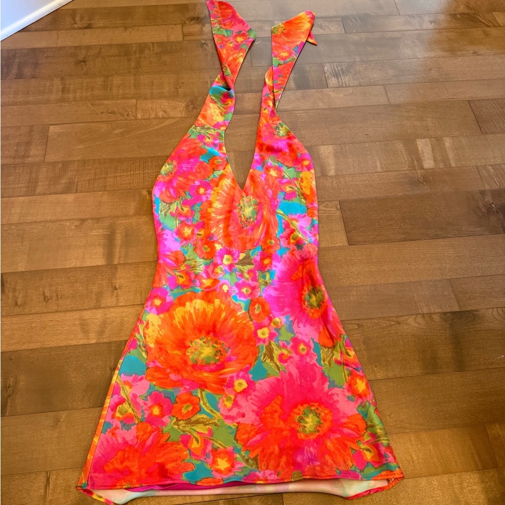Show Me Your MuMu Hot Pink & Orange - Jasmine Tie Mini Dress ~ Miss Malibu - Picture 2 of 3